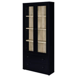 Vitrina Hawthorne de 4 estantes con puertas de vidrio y cajones, color negro
