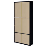 Vitrina Hawthorne de 4 estantes con puertas de vidrio y cajones, color negro