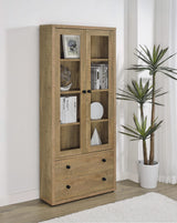 Gabinete alto Hawthorne de 4 estantes con puertas de vidrio y cajones en mango