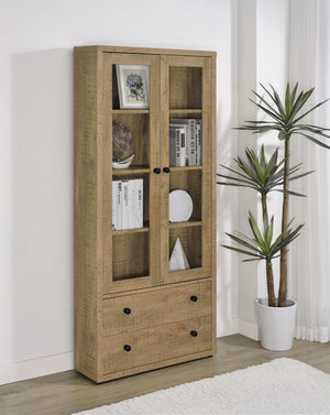 Gabinete alto Hawthorne de 4 estantes con puertas de vidrio y cajones en mango