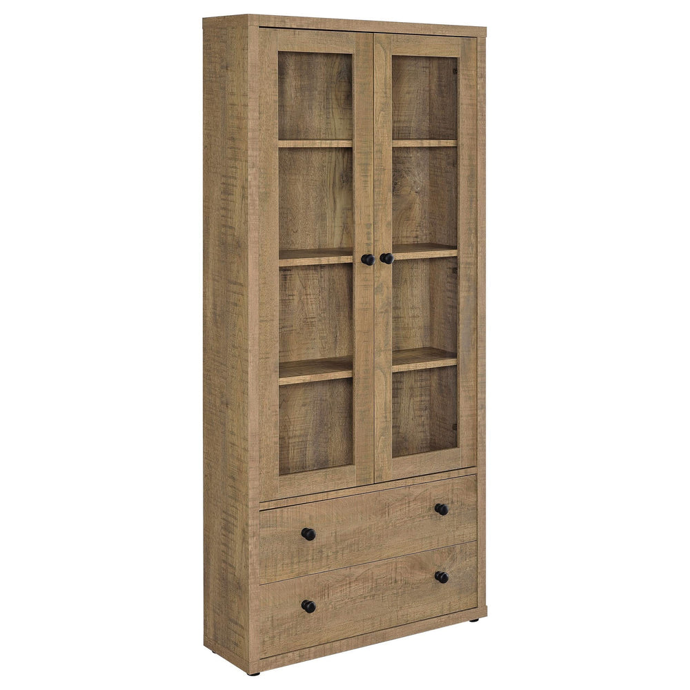 Gabinete alto Hawthorne de 4 estantes con puertas de vidrio y cajones en mango