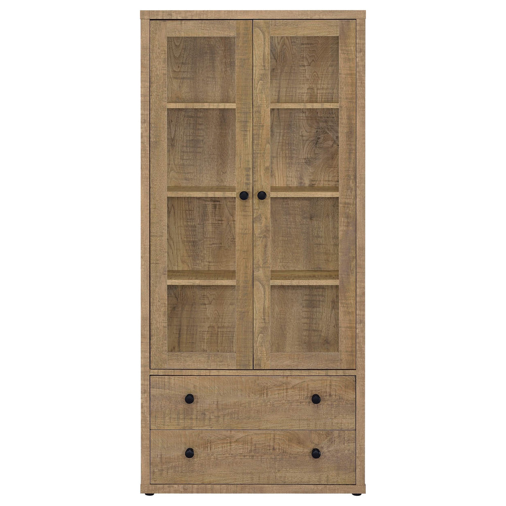 Gabinete alto Hawthorne de 4 estantes con puertas de vidrio y cajones en mango