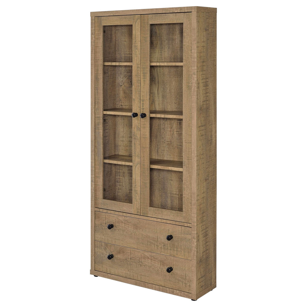 Gabinete alto Hawthorne de 4 estantes con puertas de vidrio y cajones en mango