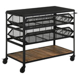 Carrito de cocina Evander con cubierta de mármol y estantes extraíbles, color negro
