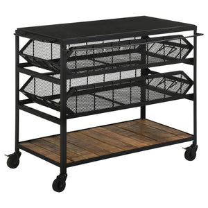 Carrito de cocina Evander con cubierta de mármol y estantes extraíbles, color negro