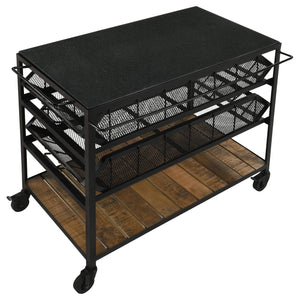 Carrito de cocina Evander con cubierta de mármol y estantes extraíbles, color negro