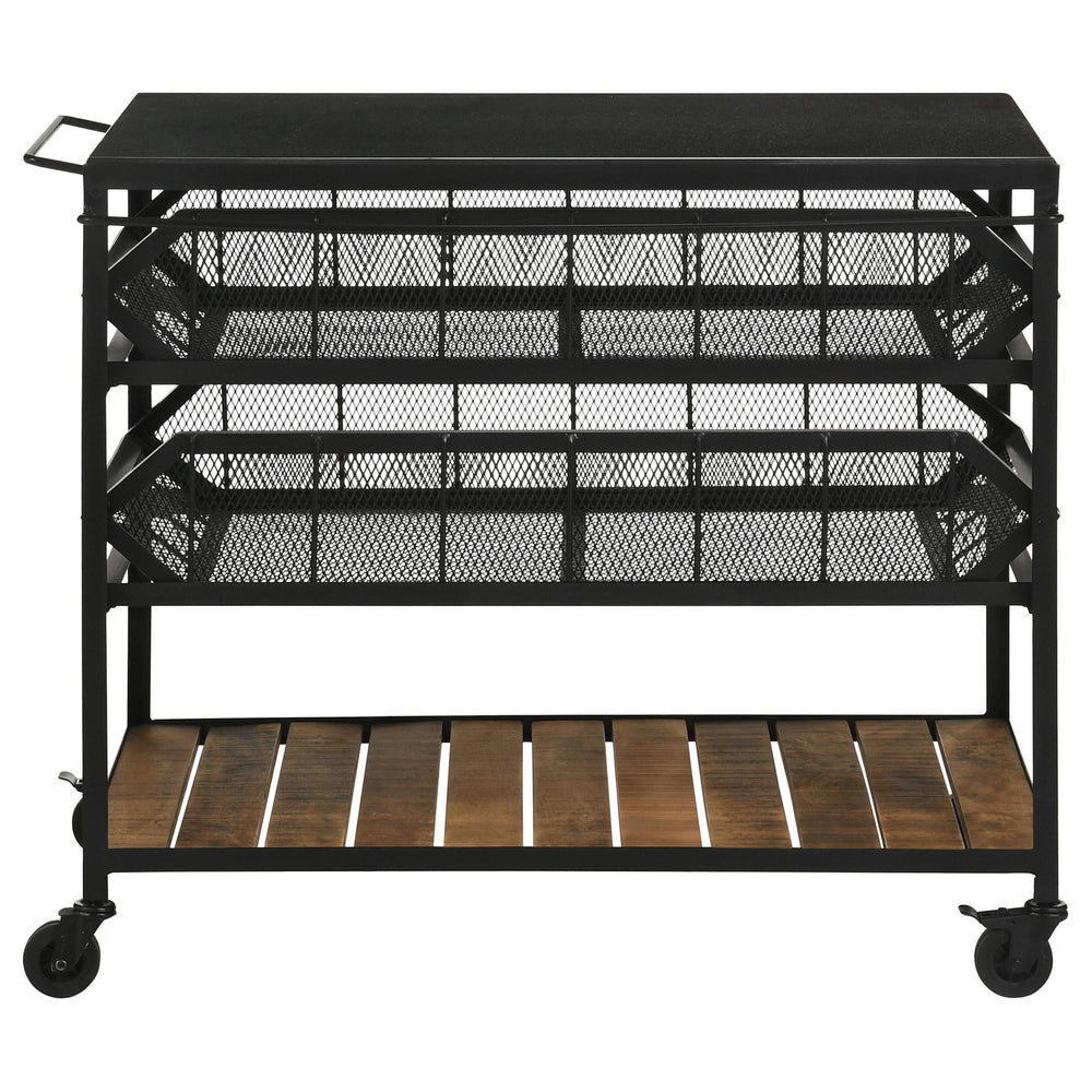 Carrito de cocina Evander con cubierta de mármol y estantes extraíbles, color negro