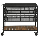 Carrito de cocina Evander con cubierta de mármol y estantes extraíbles, color negro