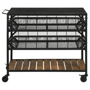 Carrito de cocina Evander con cubierta de mármol y estantes extraíbles, color negro