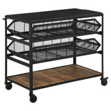 Carrito de cocina Evander con cubierta de mármol y estantes extraíbles, color negro