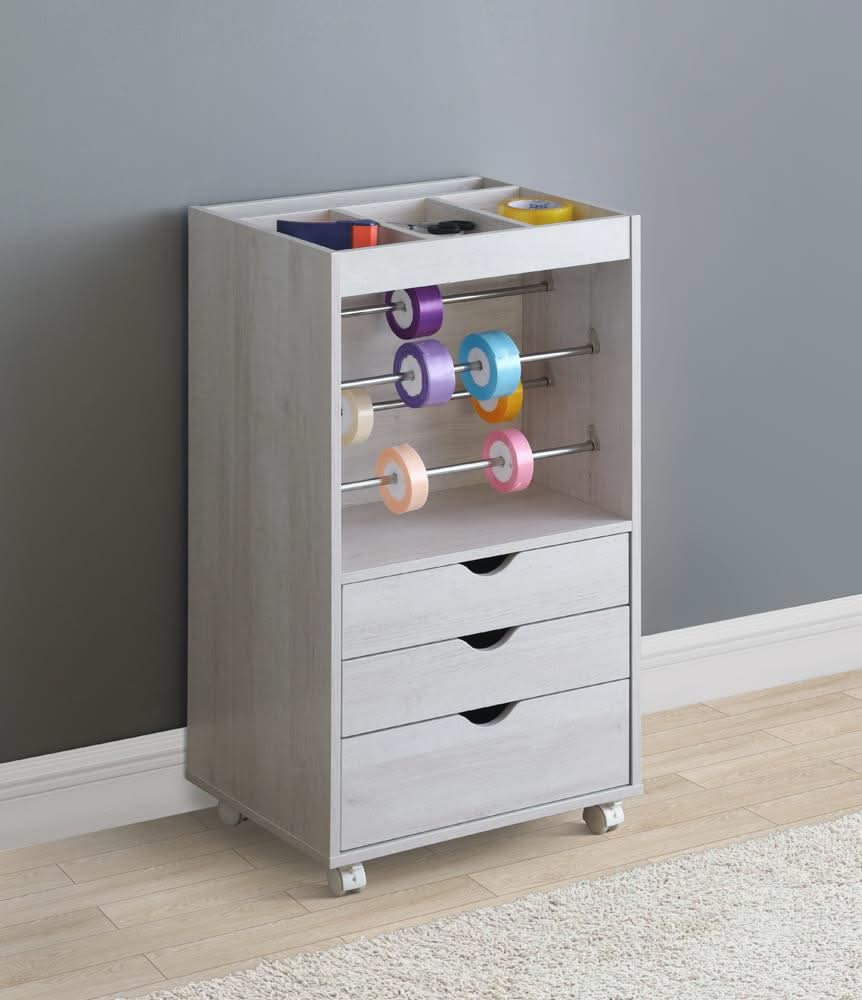 Gabinete de almacenamiento de 3 cajones con roble blanco Caters
