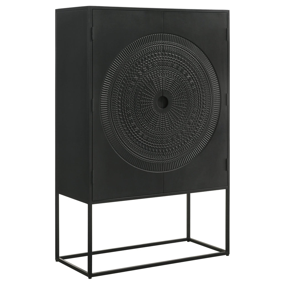 Gabinete decorativo Jenna de 2 puertas de madera de mango con diseño de mandala, color negro
