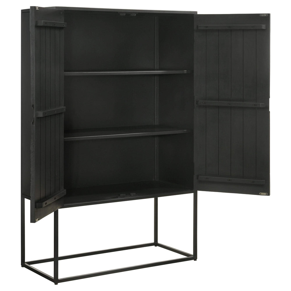 Gabinete decorativo Jenna de 2 puertas de madera de mango con diseño de mandala, color negro