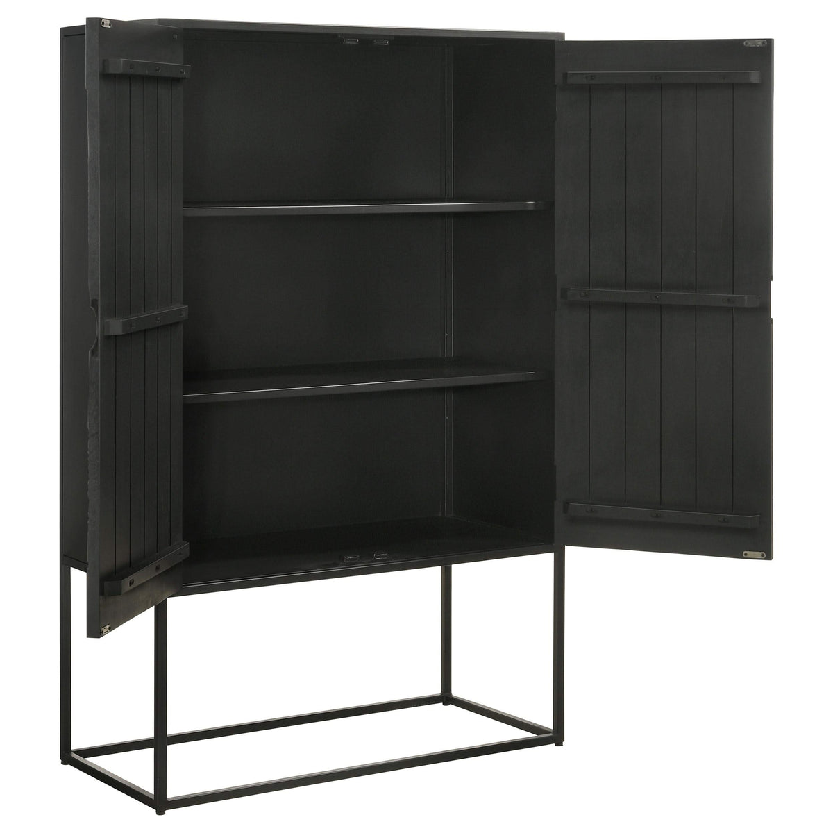 Gabinete decorativo Jenna de 2 puertas de madera de mango con diseño de mandala, color negro