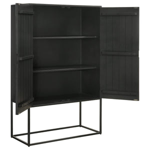 Gabinete decorativo Jenna de 2 puertas de madera de mango con diseño de mandala, color negro