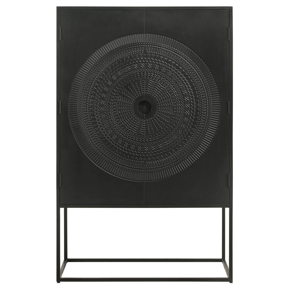 Gabinete decorativo Jenna de 2 puertas de madera de mango con diseño de mandala, color negro