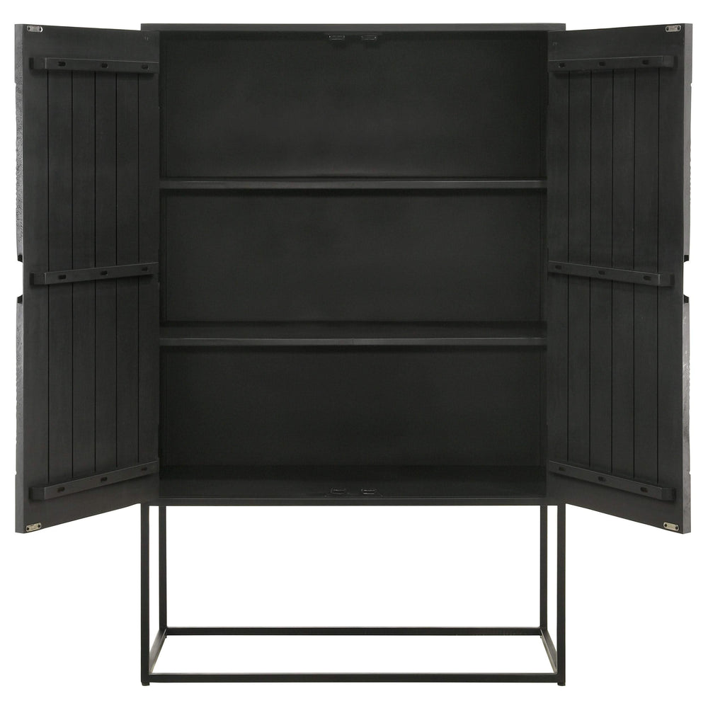 Gabinete decorativo Jenna de 2 puertas de madera de mango con diseño de mandala, color negro