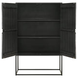 Gabinete decorativo Jenna de 2 puertas de madera de mango con diseño de mandala, color negro