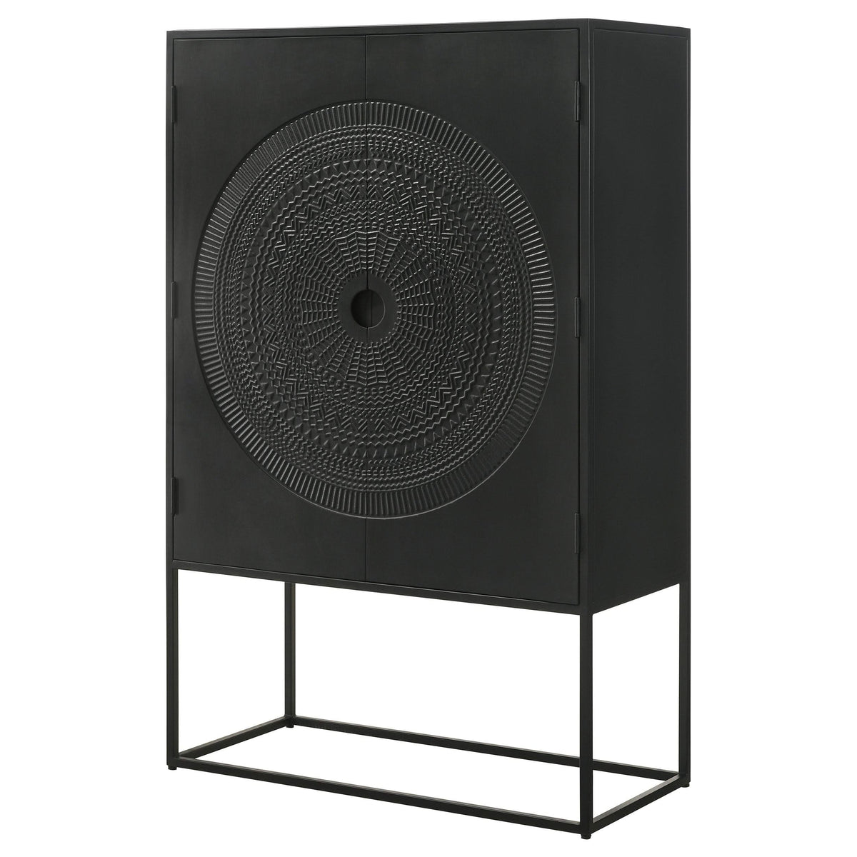 Gabinete decorativo Jenna de 2 puertas de madera de mango con diseño de mandala, color negro