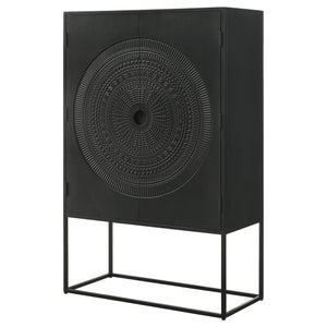 Gabinete decorativo Jenna de 2 puertas de madera de mango con diseño de mandala, color negro