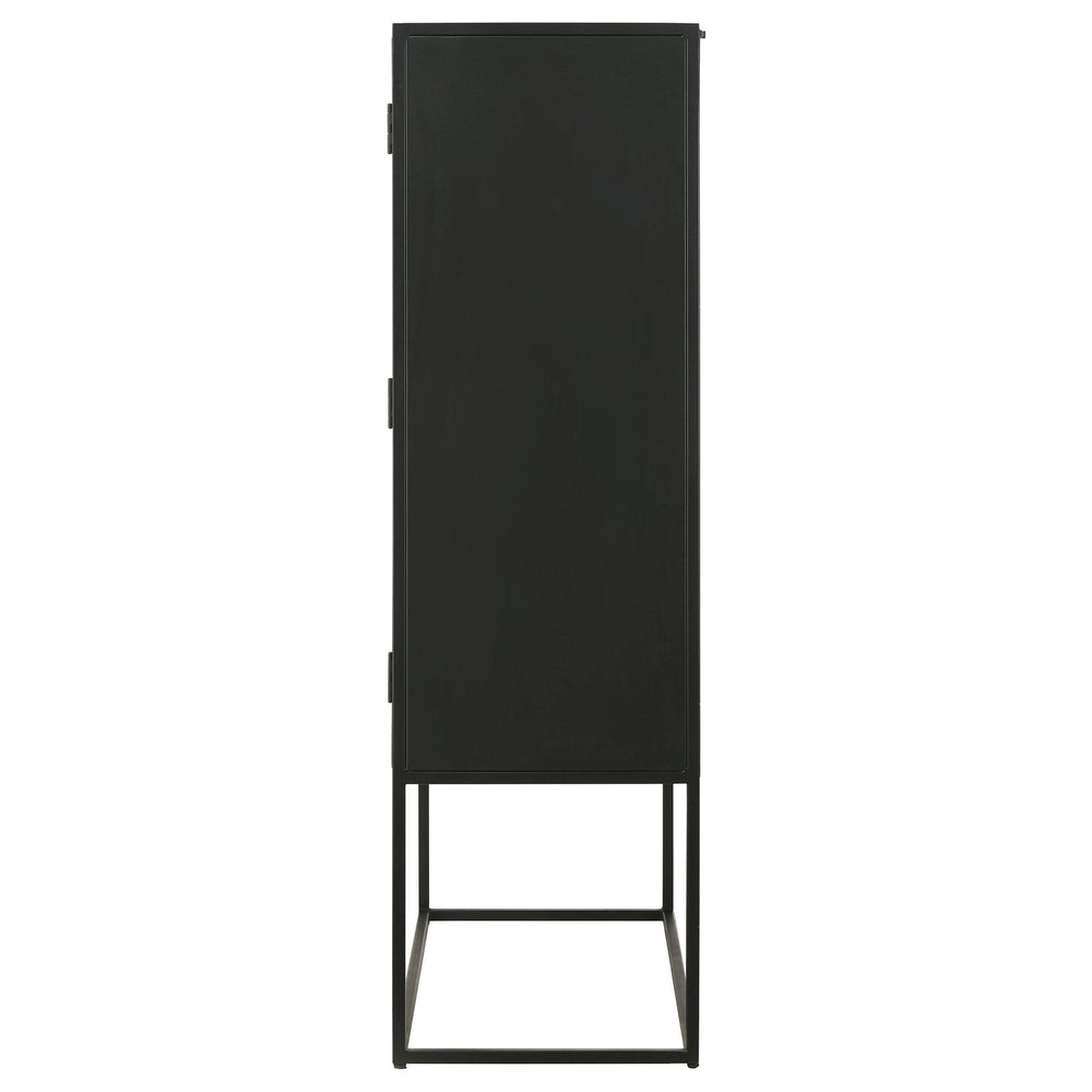 Gabinete decorativo Jenna de 2 puertas de madera de mango con diseño de mandala, color negro