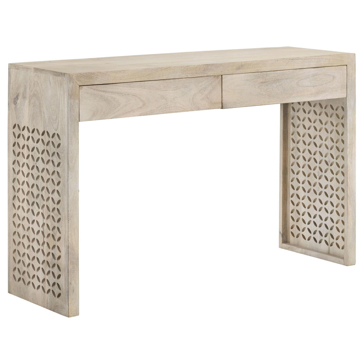 Consola de entrada de madera con dos cajones Rickman, color blanco lavado