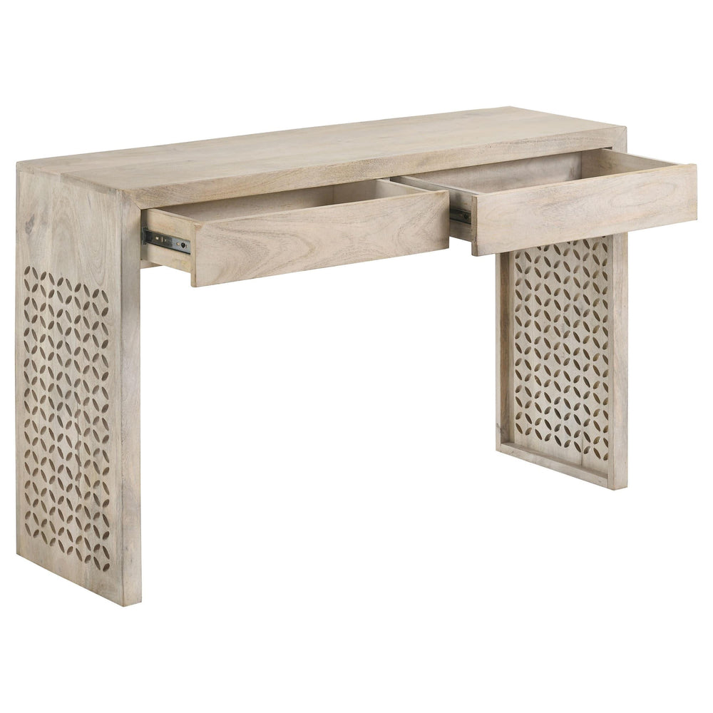 Consola de entrada de madera con dos cajones Rickman, color blanco lavado