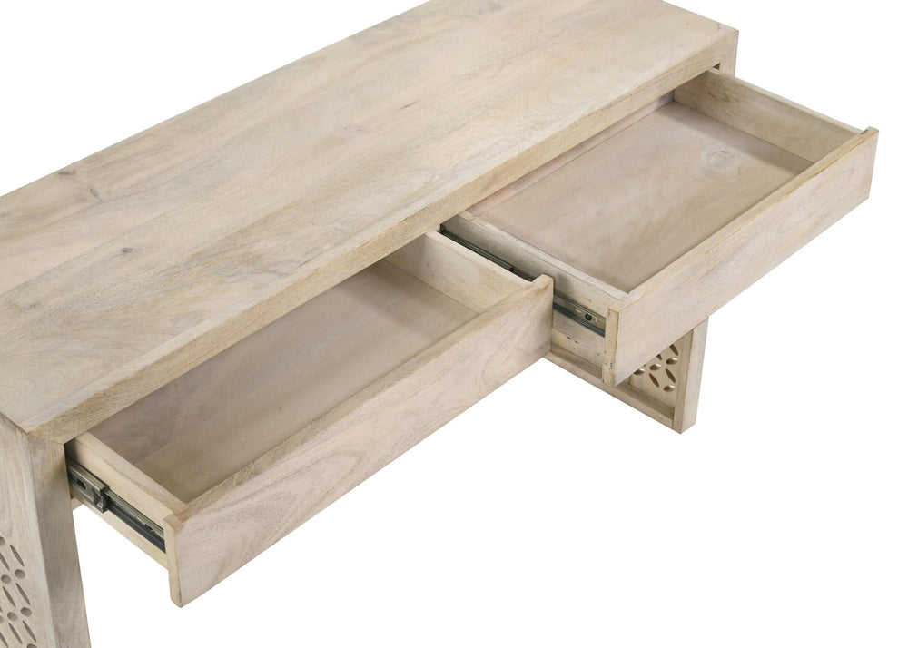 Consola de entrada de madera con dos cajones Rickman, color blanco lavado