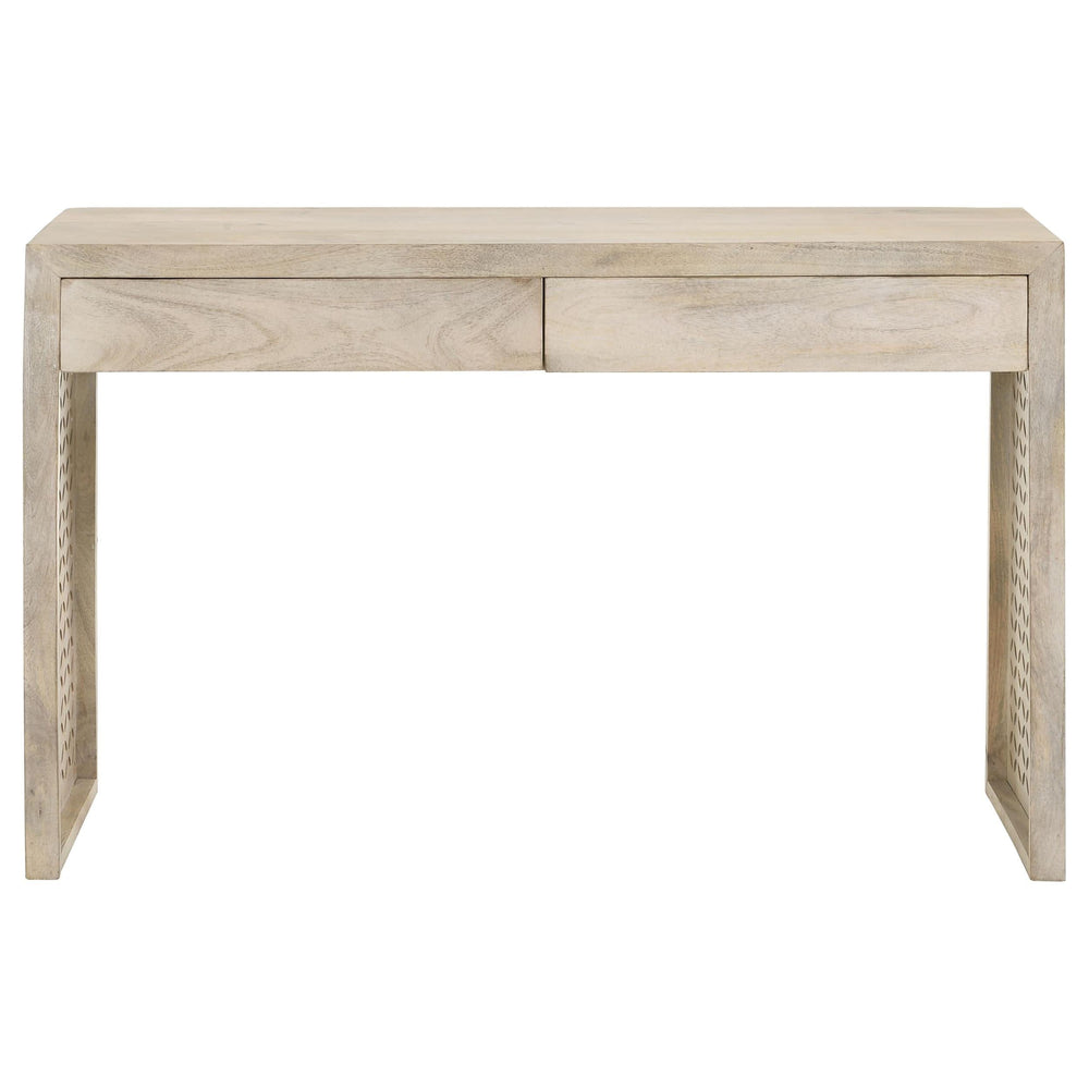 Consola de entrada de madera con dos cajones Rickman, color blanco lavado
