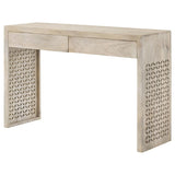 Consola de entrada de madera con dos cajones Rickman, color blanco lavado