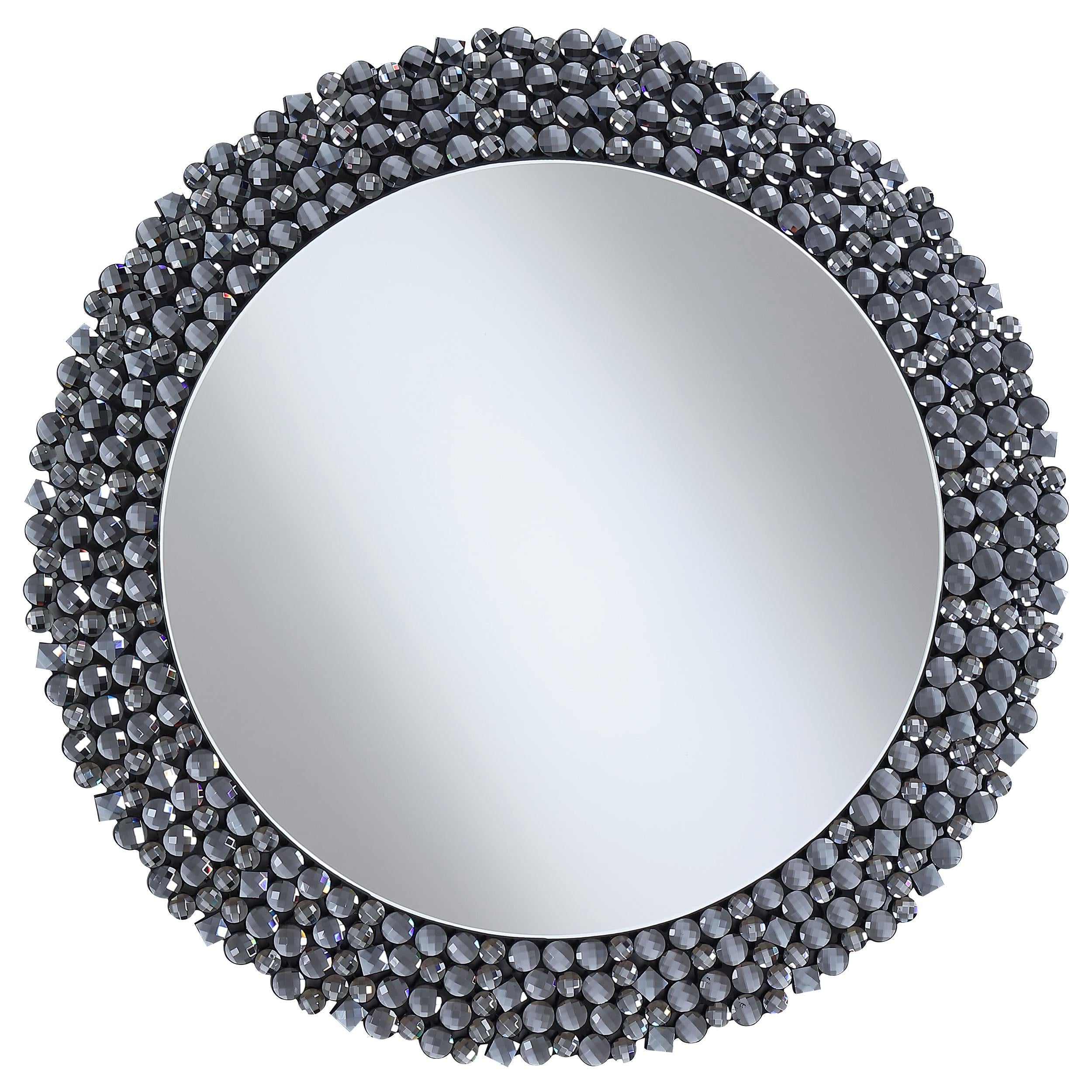 Claudette 32 x 32 Inch Round Crystal Wall Mirror Grey