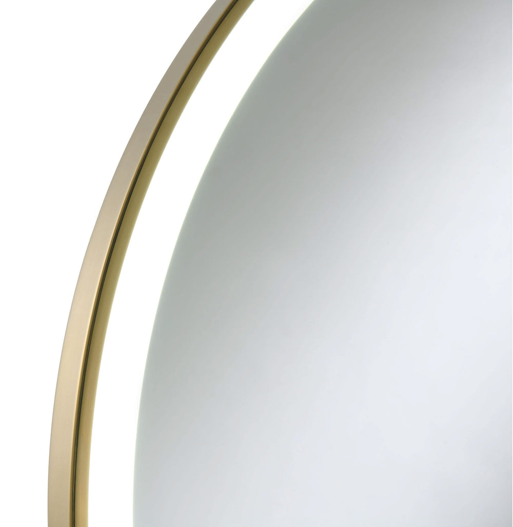 Espejo de tocador redondo Jocelyn con luz LED y base de mármol blanco dorado
