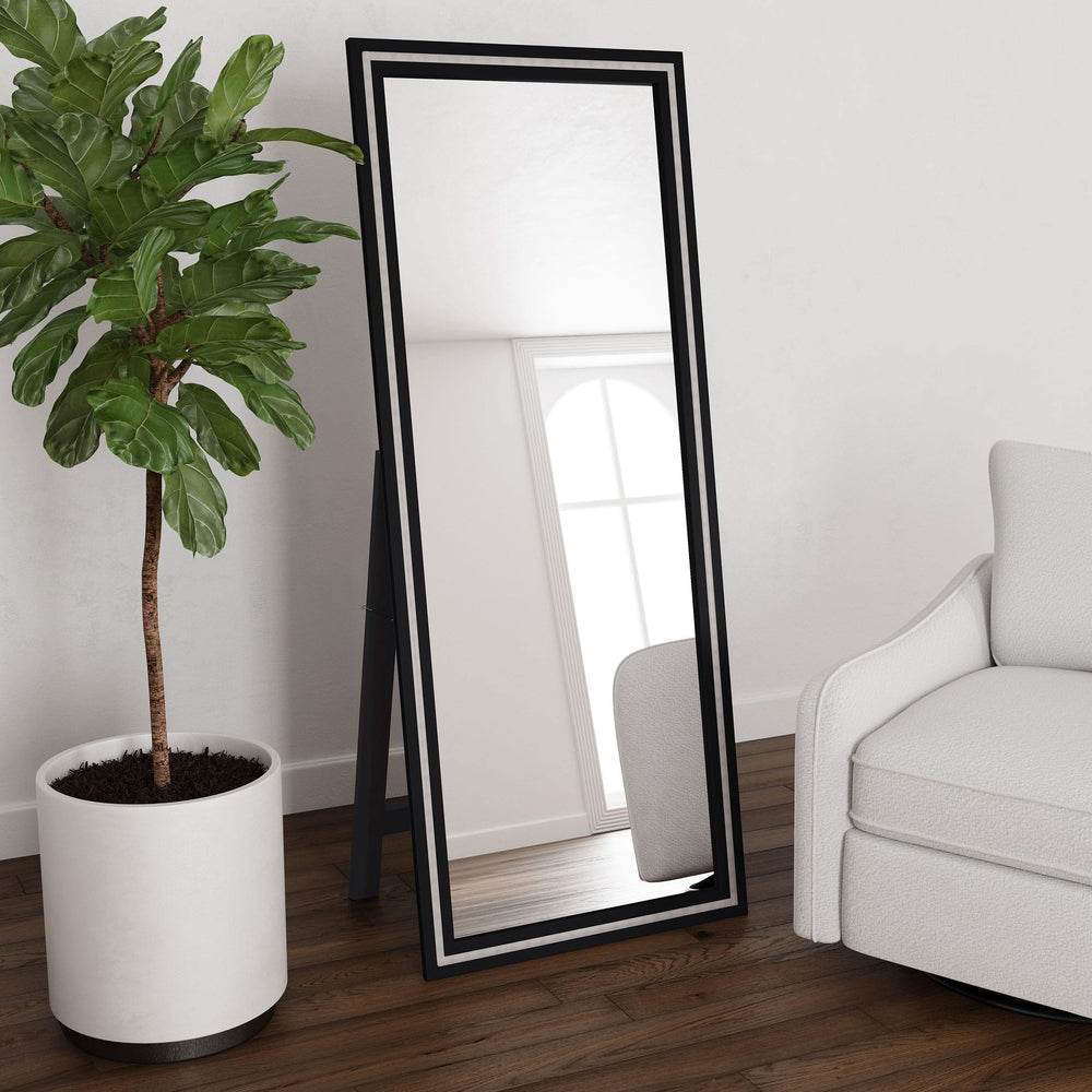 Espejo de pie Windrose LED templado de 28 x 67 pulgadas, negro