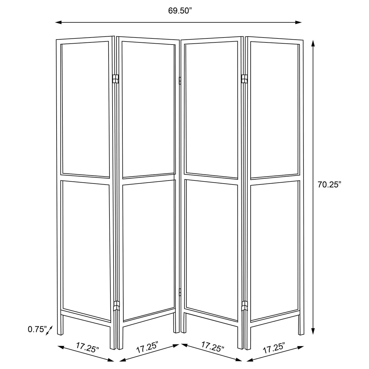 Biombo plegable de 4 paneles Deepika, color nuez moscada rústica