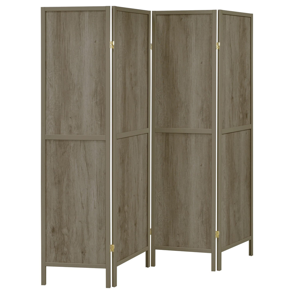 Biombo plegable de 4 paneles Deepika, madera flotante gris