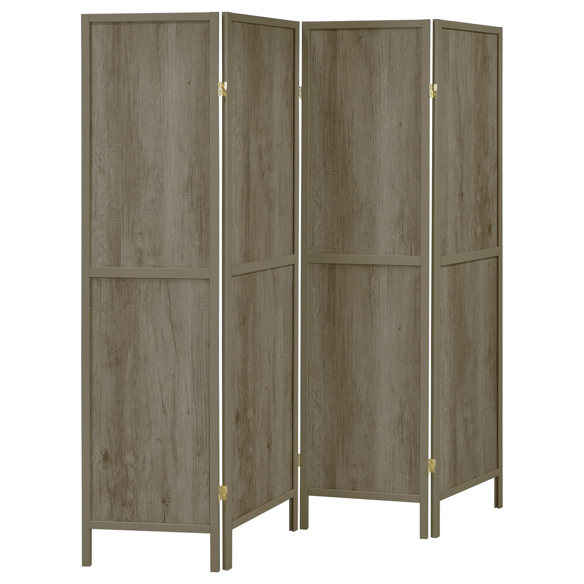 Biombo plegable de 4 paneles Deepika, madera flotante gris