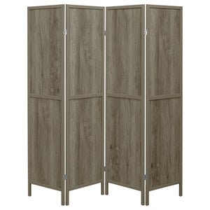 Biombo plegable de 4 paneles Deepika, madera flotante gris