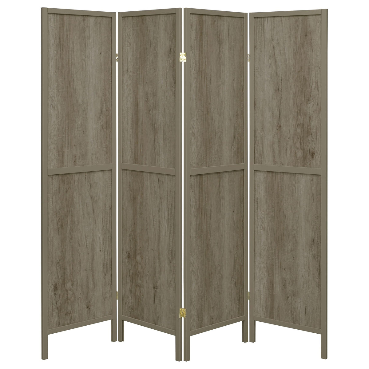 Biombo plegable de 4 paneles Deepika, madera flotante gris
