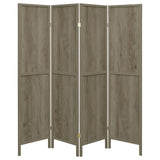 Biombo plegable de 4 paneles Deepika, madera flotante gris