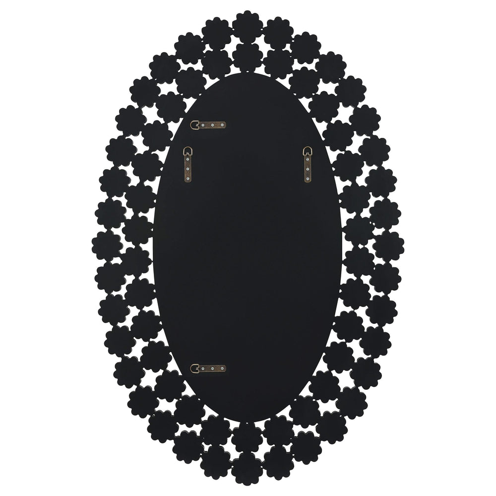 Espejo de pared ovalado Colleen de 31 x 47 pulgadas con flores de cristal plateadas