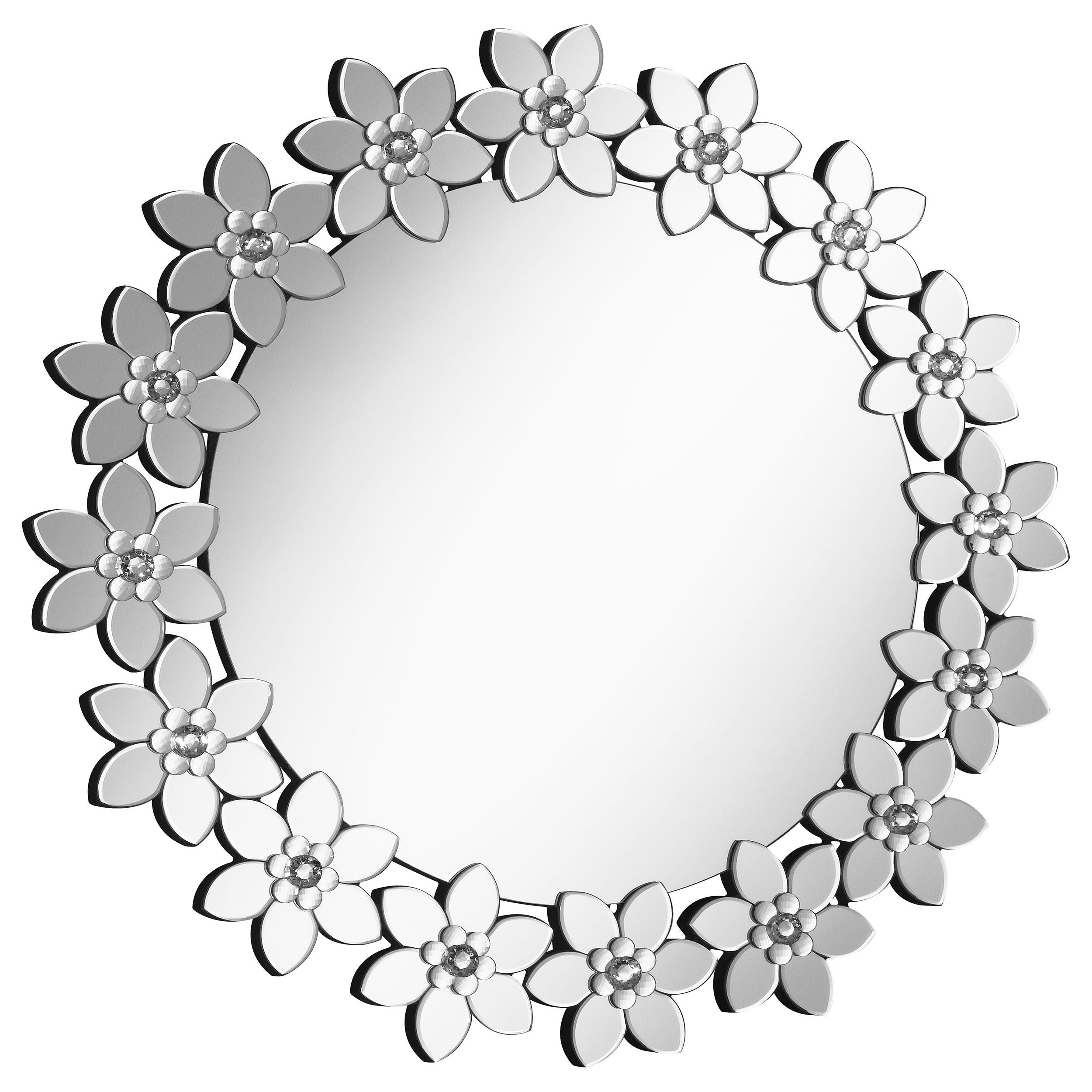 Cordelia 36 x 36 Inch Round Floral Wall Mirror Silver