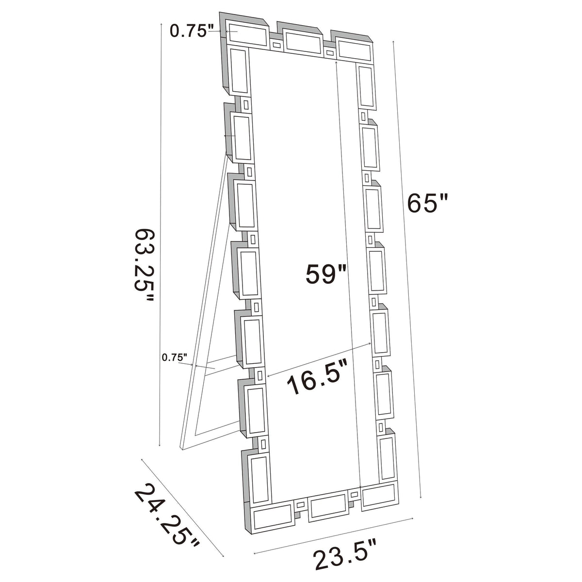 Tavin 24 x 65 Inch Geometric Frame Standing Mirror Silver