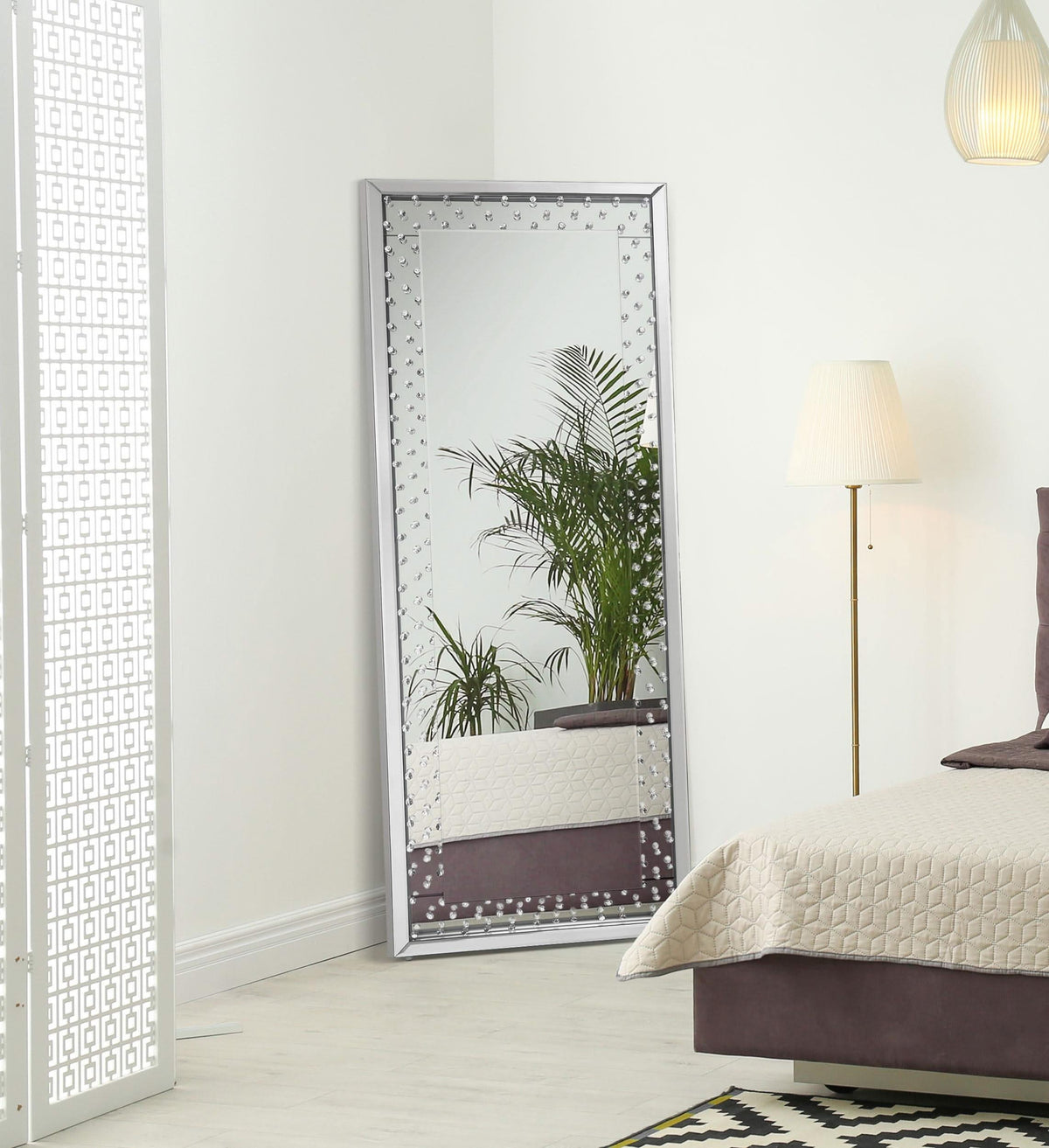 Yves 24 x 63 Inch Acrylic Crystal Floor Mirror Silver