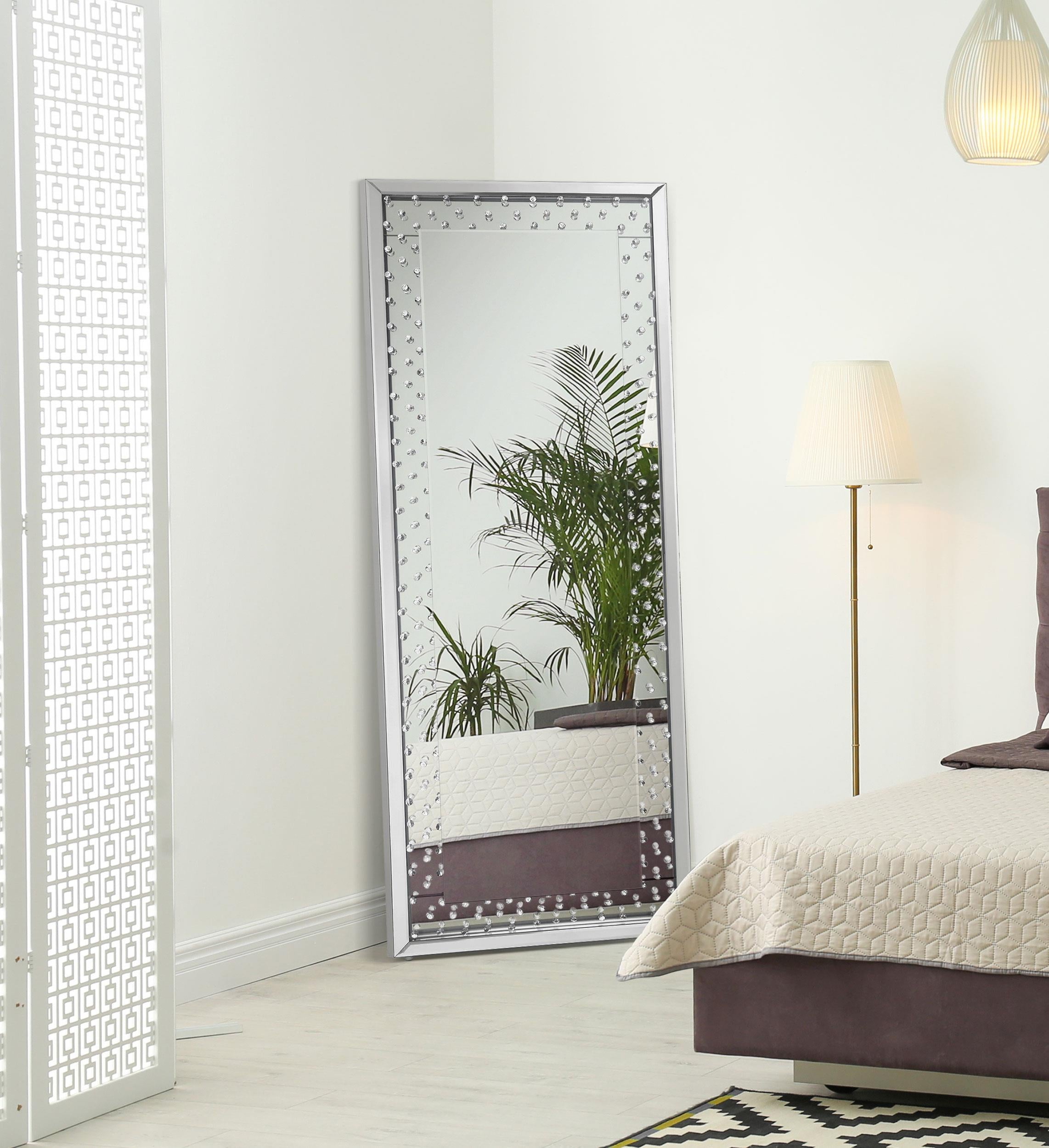 Yves 24 x 63 Inch Acrylic Crystal Floor Mirror Silver