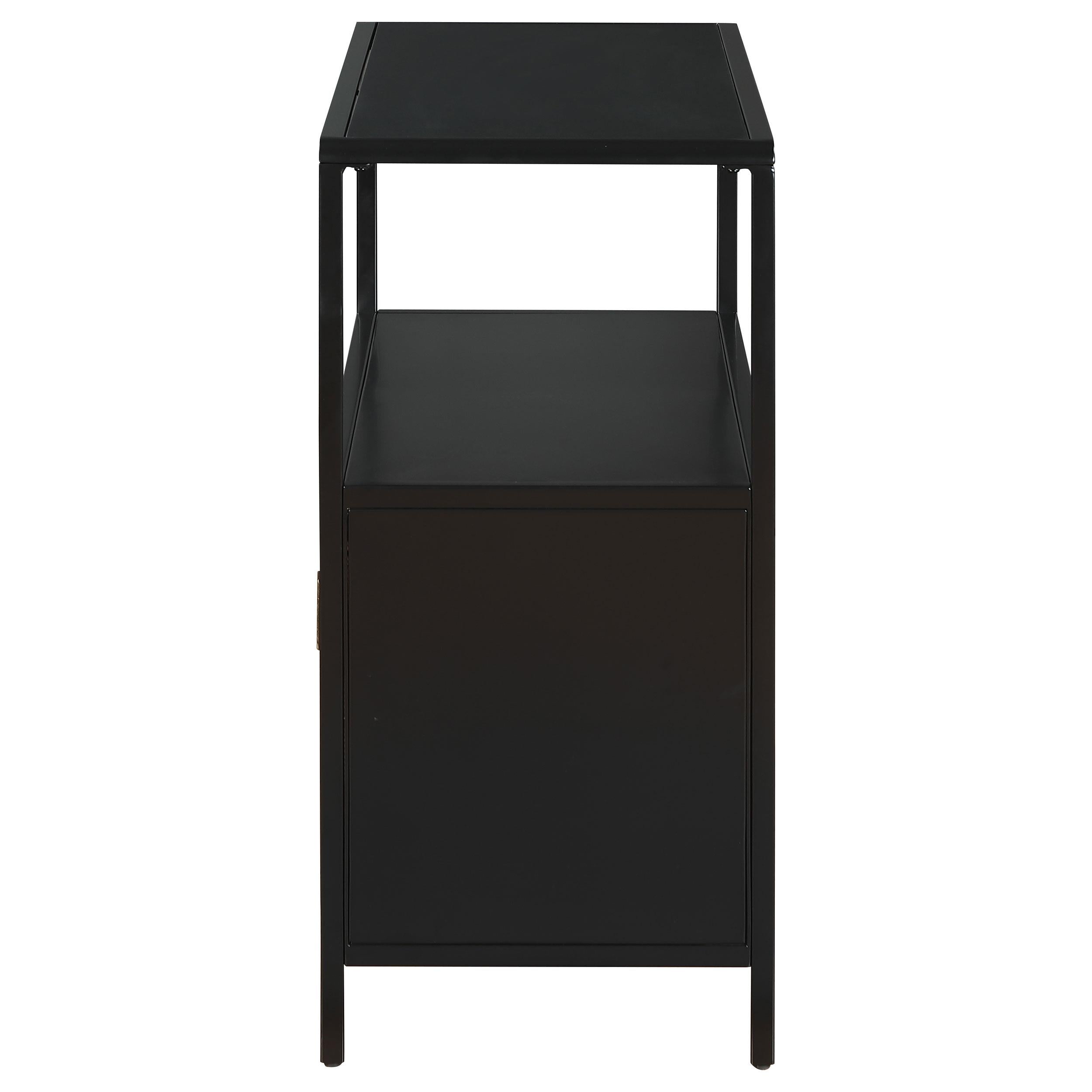Amherst 2-door Radio Weave Cane Metal Accent Cabinet Black