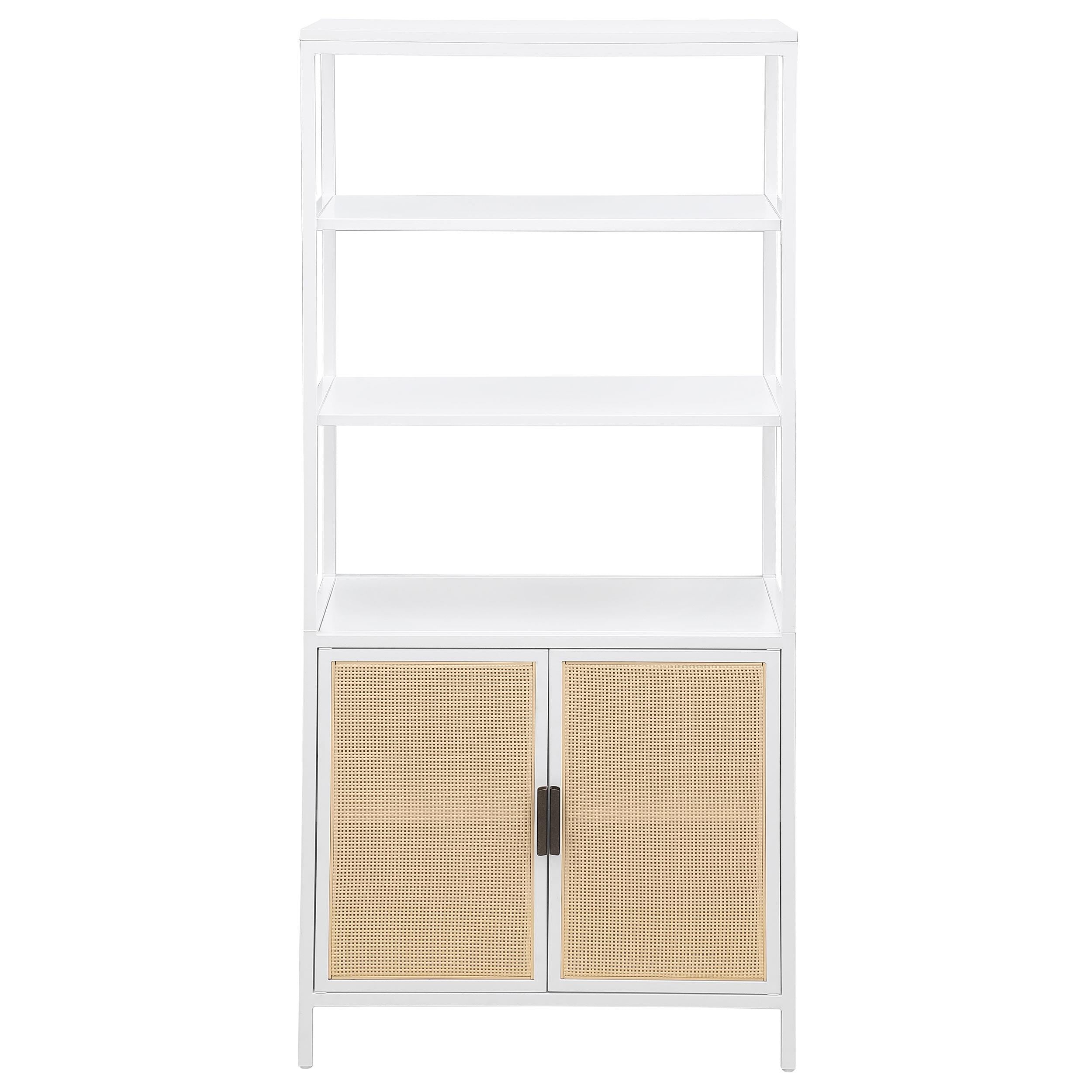 Amherst 3-shelf Radio Weave Cane Metal Accent Cabinet White