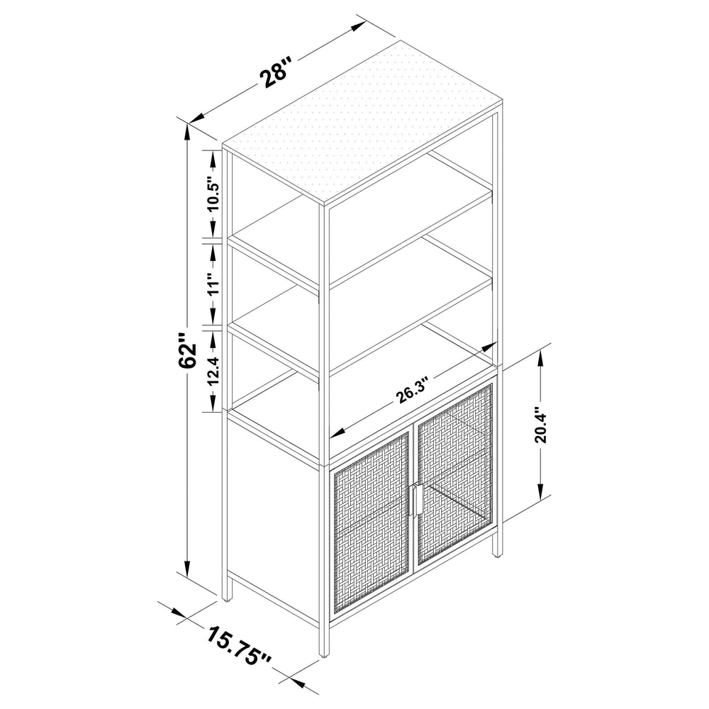 Gabinete decorativo Amherst de 3 estantes con diseño de radio y caña de metal blanco