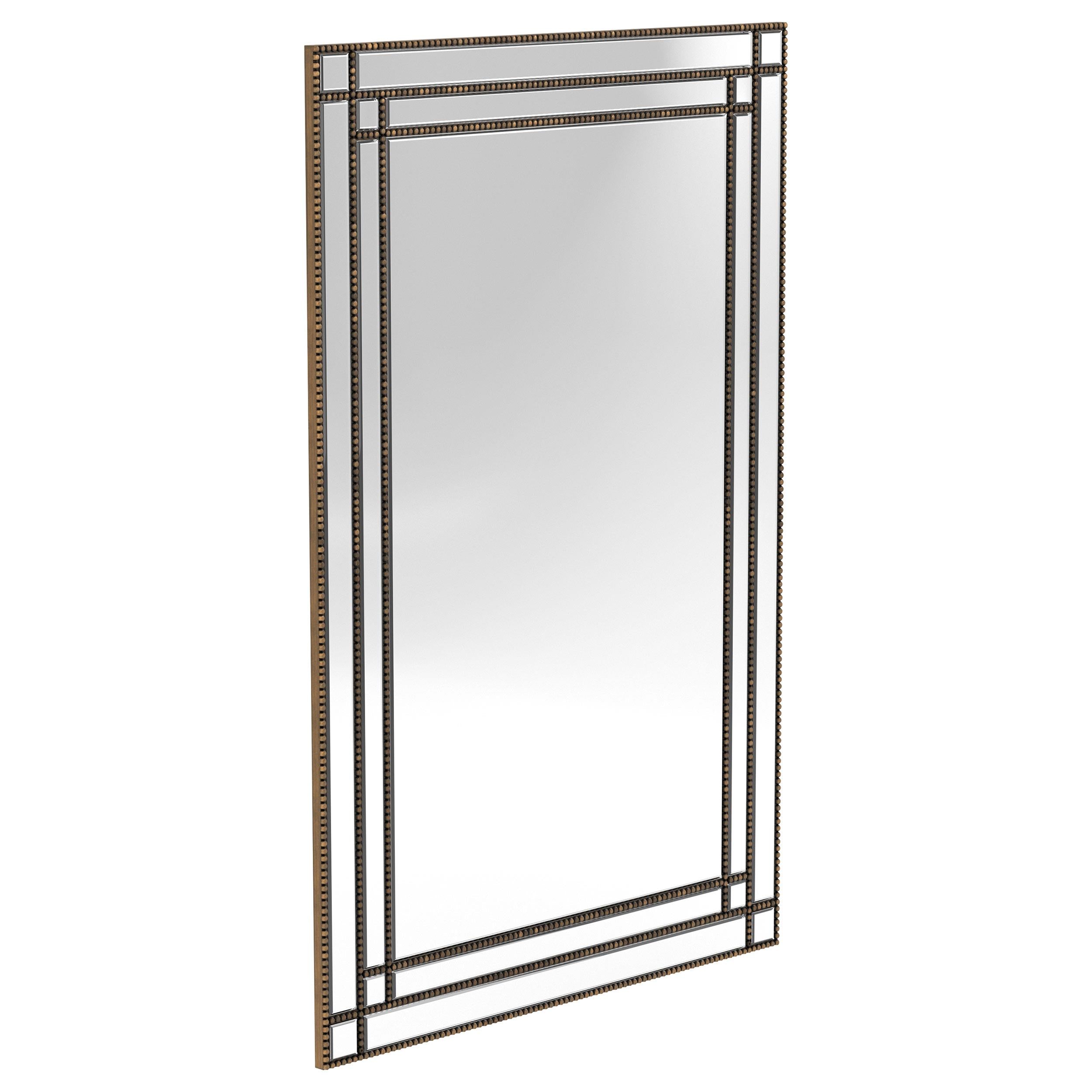 Liam 32 x 47 Inch Rectangular Beaded Trim Wall Mirror Silver