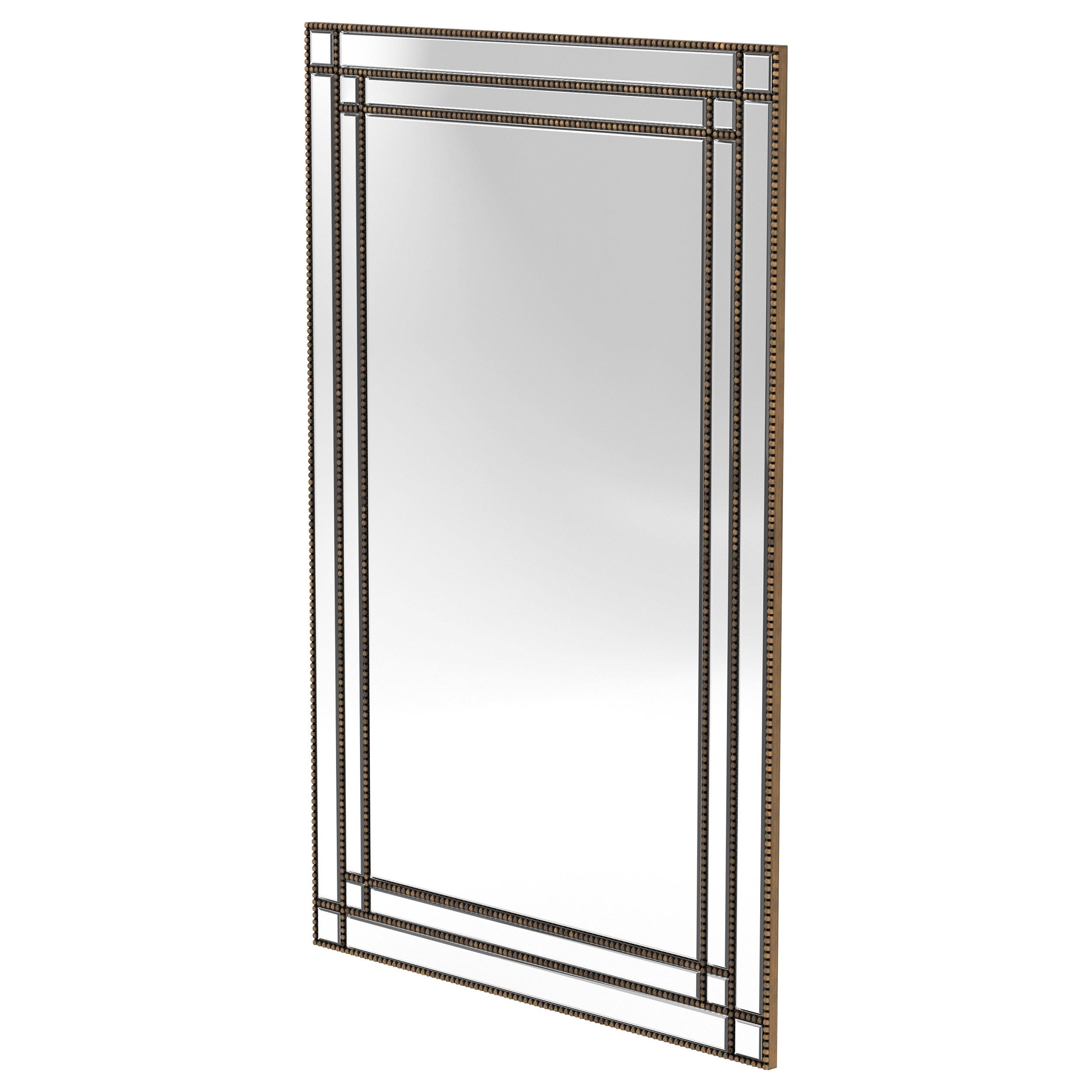 Liam 32 x 47 Inch Rectangular Beaded Trim Wall Mirror Silver