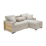 Pompano Collection Sectional with Right Chaise, Pull-out Bed, Hidden Storage and Shelves, Charging Ports